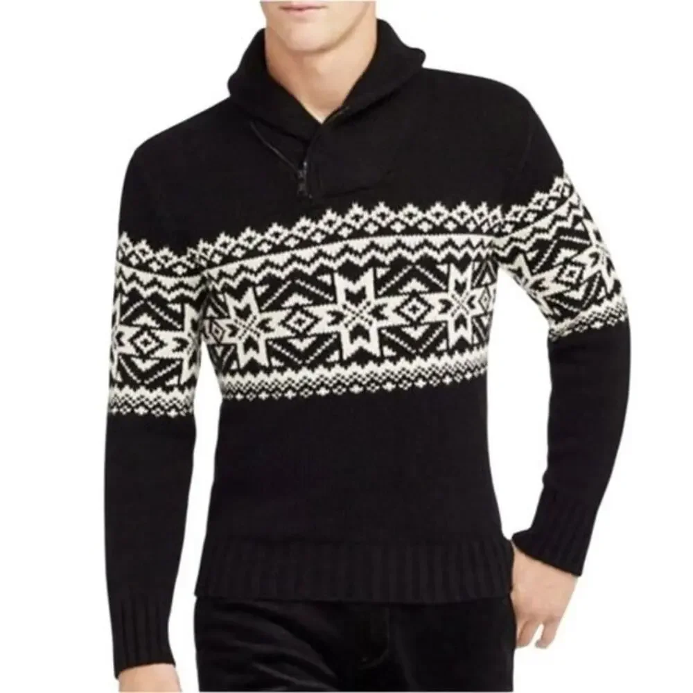 Polo Ralph Lauren Nordic Fair Isle 1/4 Zip Turtleneck Sweater Angora Mens Small
